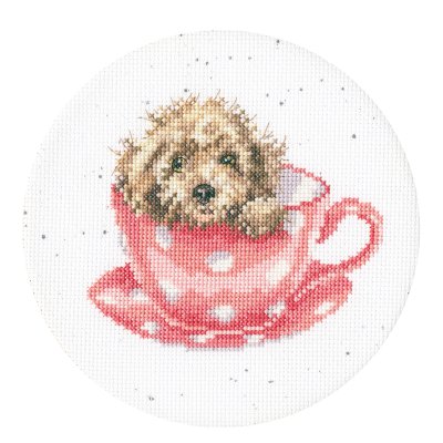 Dog and teacup cross stitch kit