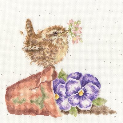 'Pottering About' wren cross stitch kit