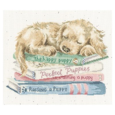 Puppy sleeping on books Cross Stitch kit 