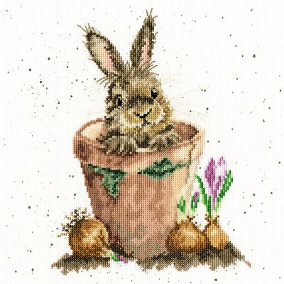 Rabbit in a plant pot cross stitch kit