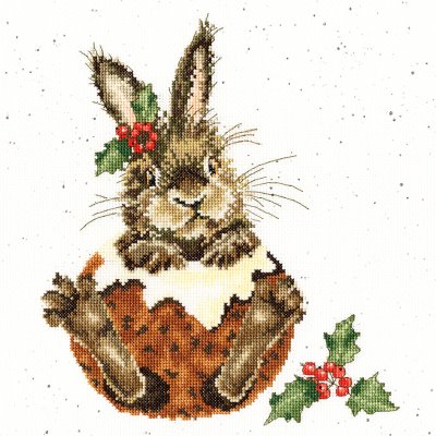 Rabbit Christmas pudding cross stitch kit