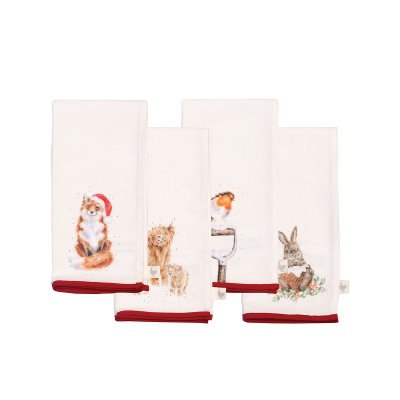 Festive fabric napkins with Christmas animal illustrations