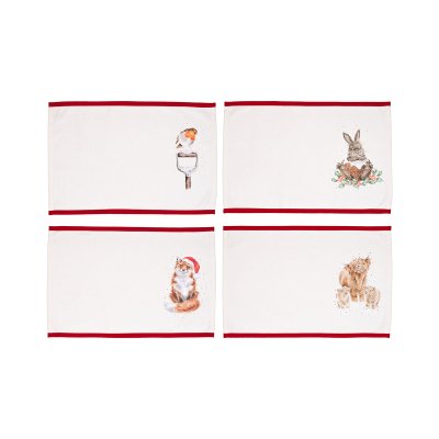 Festive fabric placemats with Christmas animal illustrations